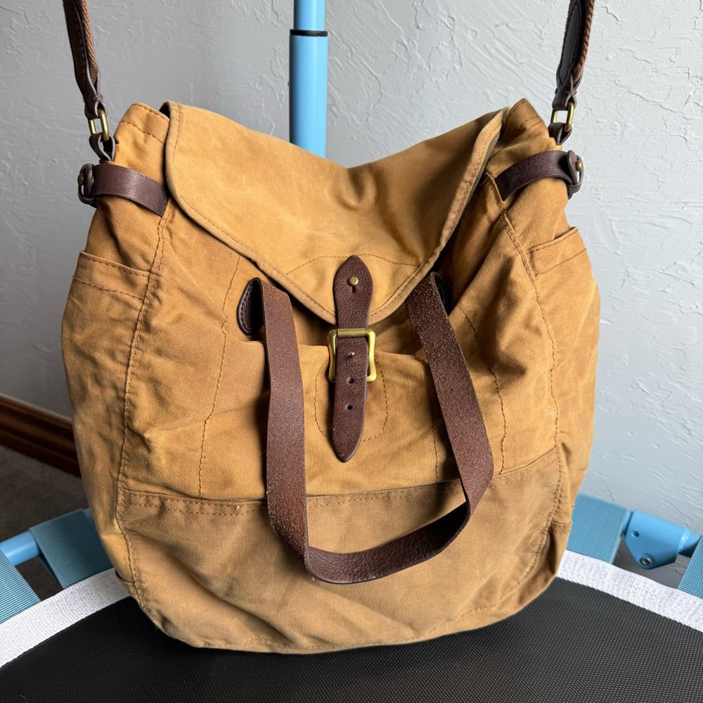Vintage J Crew Tan Leather and Canvas Bag